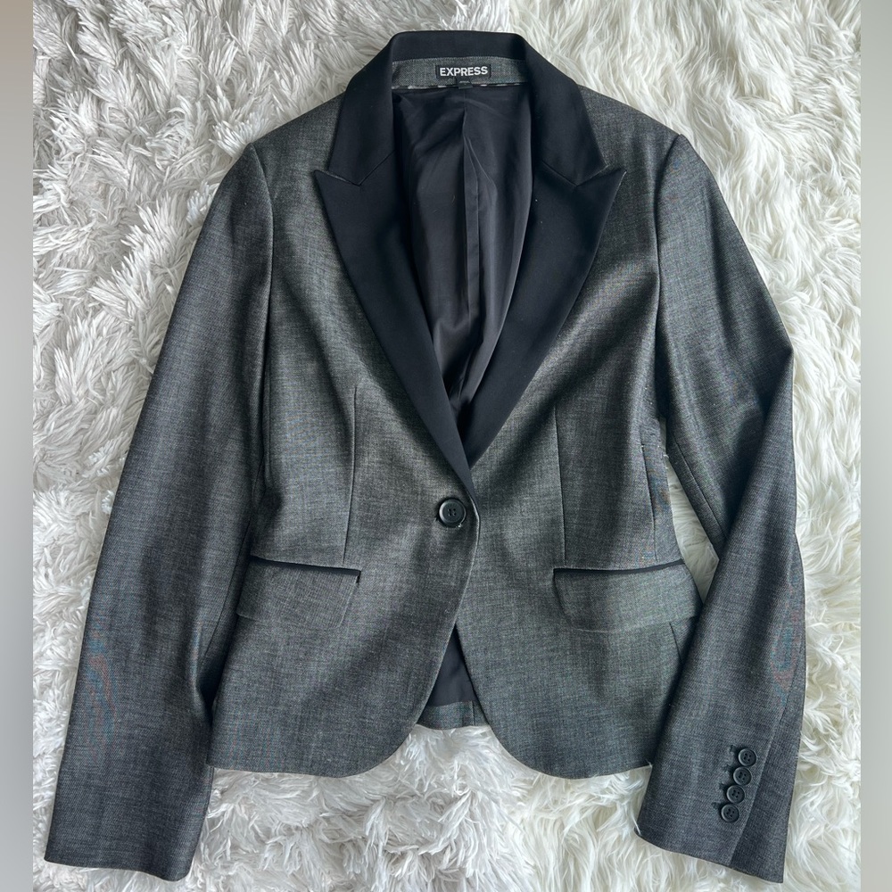 Express Size 4 Grey And Black One Button Fitted B… - image 1